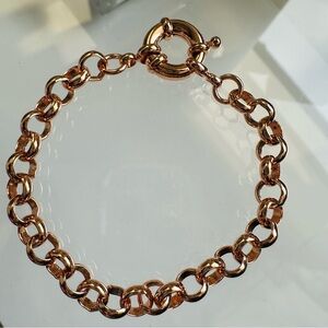 Rose Gold Tone Non Tarnish Rolo Link Chunky Bracelet